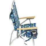 Tommy Bahama 2-Pack 4-Position Extended 12.8" seat Height Easy in-Easy Out Folding Backpack Beach Chair, Blue Tropical Leaves
