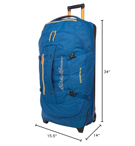 Eddie Bauer Expedition Rolling Duffel Bag with Wheels | Travel | Check-In | Luggage | Rugged | Durable - True Blue, 34"