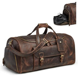 S-ZONE Genuine Leather Travel Duffle Bags for Men Women Carry On Garment Weekender Bags(Dark Brown)