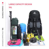 Bseash 50L Hiking Backpack, Water Resistant Lightweight Outdoor Sport Daypack Travel Bag for Camping Climbing Skiing Cycling (Black - No Shoe Compartment)