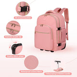 DEVPNR Rolling Backpack for Women, Travel Backpack with Wheels, Sweet Pink