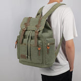 Bluboon Canvas Vintage Backpack Leather Casual Bookbag Men Rucksack (Green)