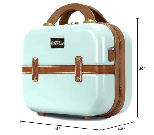 World Traveler Gatsby Vintage Style 2-Piece Hardside Carry-On Retro Train Case Spinner Luggage Set - Mint