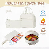 GeeWin Backpacks for Girls, Girls Backpack with Lunch Box & Pencil Case Set, 17 Inch Waterproof Girl Bookbag with Lots of Pockets for Kids, Teens, Elementary Middle High College School Student(Beige)