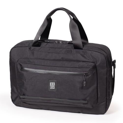 Topo Designs Global Pro 3-Way Briefcase, Waterproof X-Rip Fabric, Metal Hardware, Removable Shoulder Strap, Stowable Backpack Straps, Rugged + Minimalist PFC-Free (Black)