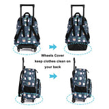 Tilami Rolling Backpack 18 inch Double Handle with Lunch Bag Wheeled Kids Backpack for Girls and Boys, Plants Blue