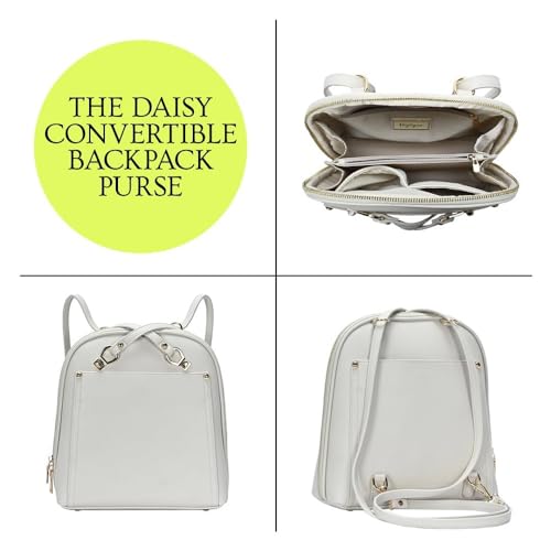 MMS Brands Miztique Daisy Convertible Backpack Purse for Women | Vegan Leather Shoulder Strap Bag or Convertible Backpack | (Bone)