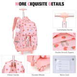 ACESAK Rolling Backpack for Girls, Roller Backpack with Lunch Bag & Pencil Pouch for Teen Girls Kids, Bookbag Backpack with Wheels for Women Elementary Middle High School Travel (Pink Strawberry)