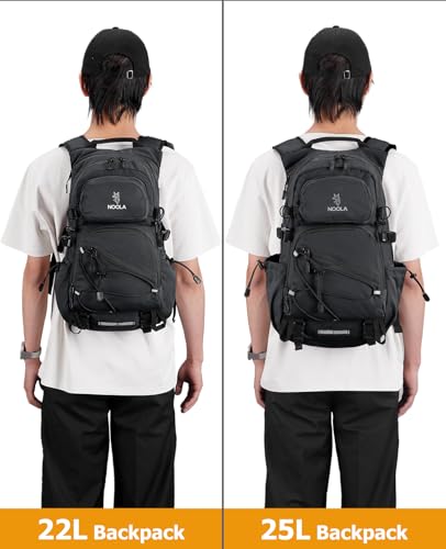 NOOLA Hydration Hiking Backpack with 3L Water Bladder - 25L Water Backpack for Cycling, Running, Biking - Lightweight Hiking Pack Bag with Rain Cover, Phone Holder and Trekking Pole Holders, Black