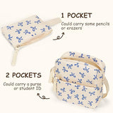 Bow Backpack for Women Kawaii Coquette Nylon Backpack 3Pcs Set Cute College Laptop Rucksack Fashion Travel Daypack (White Blue)