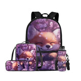 ELEDIZI Cherry Blossom Fox Backpack for Girls Kids Backpack with Lunch Box Water Bottle Holder with Strap and Pencil Pouch 4PCS Bookbag with Front Pocket for School 17" Sturdy Elementary School Bag