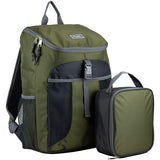 FUEL Top Loader Lunch Backpack Set Water Resistant Backpack Bookbag Bag Soft Reusable Insulated Cooler Box Thermal Travel Office Bag, Army Green
