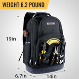 WILAXI PRO Tool Backpack Heavy Duty, Tool Bag Backpack for Men Waterproof Oxford Fabric with Plastic Base, 19IN Large Capacity with 44 Pockets, Padded Back & Straps for All Worksite Environments