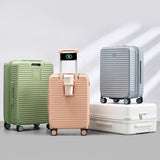 HanTrip Hard Shell Suitcases Airline Approved 20 Inch Carry on Luggage with Wheels, Expandable Travel Luggage with Cup Holder Charger Built in Lightweight Small Suitcase, Silver