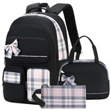 Girls Backpack,3pcs Backpack with Lunch Box Pencil Case Set 15.6 Inch Laptop School Bag Kids Kindergarten Elementary College Bags Large Bookbag for Teen Women Students Casual Travel Daypacks Black