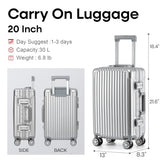 VATILIN 20 Inch Aluminum Frame Hardside Carry On Luggage, Airline Approved Zipperless Lightweight Suitcase with Spinner Wheels & TSA Lock for International Travel & Business, Silver