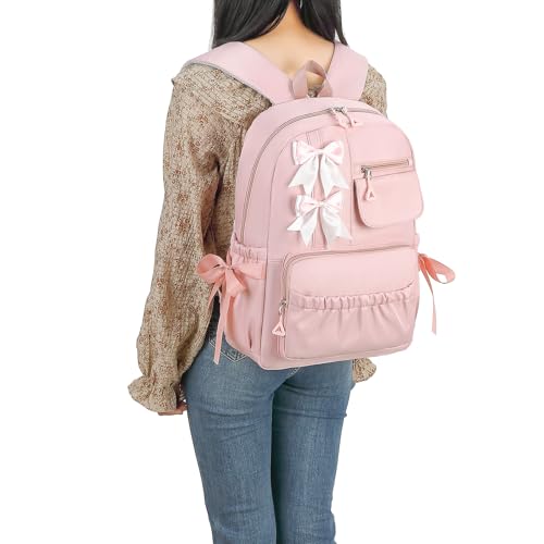 RTGNEI Girls High Middle School Backpack with Bows for Kids Kawaii Coquette Bookbag 5-12