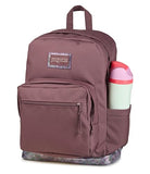 JanSport Right Pack Expressions Backpack – 15-inch Padded Laptop Compartment, Water Bottle Pocket, Utility Pocket with Flap, Bog Glam Suede Mahogany Haze/Brn/Pink