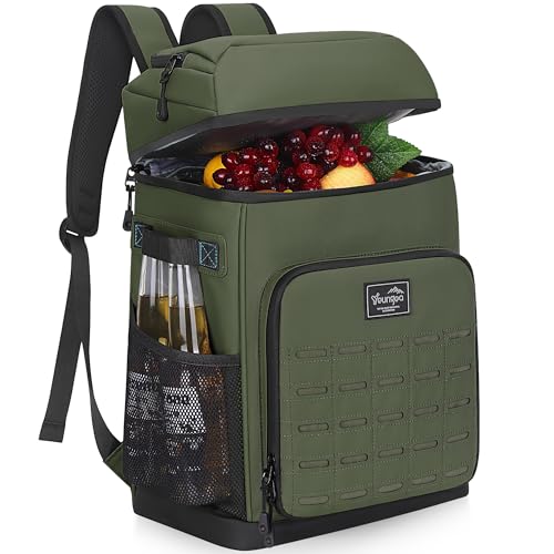 YOUNGOA Cooler Backpack Insulated Waterproof for Men and Women, 2 Insulated Compartments Backpack Cooler for Beach Travel Camping, Portable Lightweight (Green, Large)