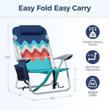 LET'S CAMP Backpack Beach Chair Set of 2, 4-Position Classic Lay Flat, Pillow and Padded Shoulder Straps, Storage Pouch and Towel Bar, Support 350LBS, Wave