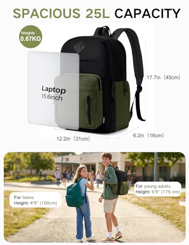 VASCHY School Backpack,Two Compartments Daypack Bookbag Schoolbag for High School Teen Boy Girls/College/Work/Men Bi-color