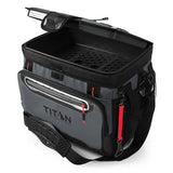 Titan by Arctic Zone Zipperless Soft Sided Cooler with HardBody Liner and SmartShelf, Insulated Bag with Shoulder Strap and Bottle Opener for Beach, Picnic, and Travel, 30 Can Capacity, Sharkskin Gray