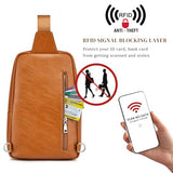 S-ZONE Sling Bag for Women Men RFID Blocking Genuine Leather Crossbody Backpack Sling Purses Fashion Travel Daypack Chest Bags Ladies-Brown