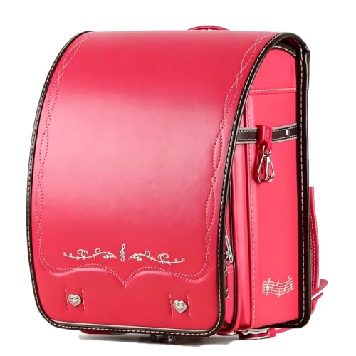 Star-Wind Randoseru backpack automatic school bag boys girls PU leather light weight Rain Cover, Red