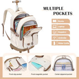 DIGOBAY Rolling Backpack for Girls, Girls Roller Backpack with Lunch Bag and Pencil Case, School Bookbag with Wheels for Elementary Middle High School Travel, Khaki