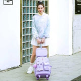 3PCS Girls Rolling Backpack, Women Roller Bookbag with Lunch Box for Adults, Water Resistant Wheeled School Bag for College Teens Kids Travel - Purple