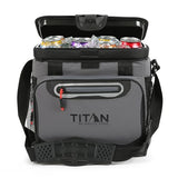 Titan by Arctic Zone Zipperless Soft Sided Cooler with HardBody Liner and SmartShelf, Insulated Bag with Shoulder Strap for Lunch and Travel, 16 Can Capacity, Sharkskin Gray
