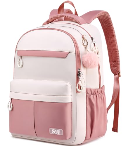 RJEU Backpack for School, Water Resistant Ergonomic Cute Bookbag for Teen Girls, College, Middle & High School Students Bookbag, Anti-Theft 15.6 Inch Laptop Backpack