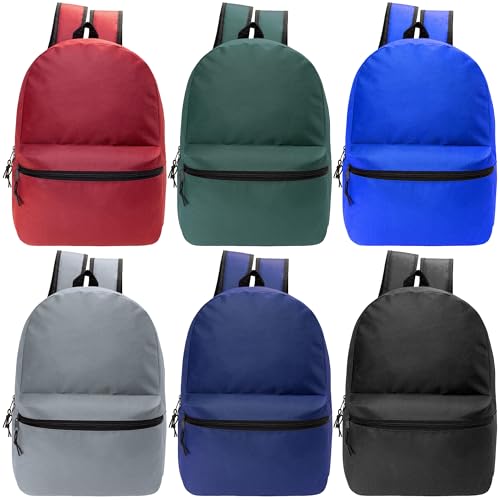 24-Pack 19" Classic Backpacks for Kids - Bookbags in Bulk for Elementary, Middle, and High School Students, 6 Assorted Colors