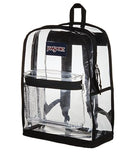 JanSport Clear Pack – 25.5L Transparent Backpack, Large Main Compartment, Side Water Bottle Pocket, Front Zippered Pocket, Mesh Bottom Panel, Clear