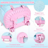 3-IN-1 Rolling Backpack for Girls with Lunch Bag Pencil case, Kawaii Backpack with Wheels for Girls, Roller School Bag with Wheels for Teen Elementary School Bookbags with Cute Pins Aquamarine-Pink