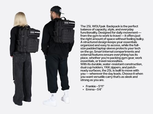 WOLFpak 25L Tactical Gym Backpack (Nightshade Edition) Durable 1000D Waterproof Oxford Material with MOLLE Webbing, Laptop Pocket & Dual Cup Holders