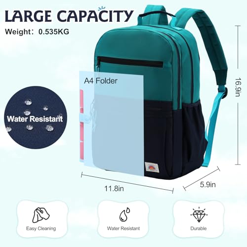 VASCHY School Backpack, Lightweight Classic Cute Aesthetic Bookbag Daypack for Teen Boys Traveling/Gym/Middle School Navy Green