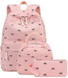 LEDAOU Kids Backpack for Girls Backpacks with Lunch Box, Lightweight Bookbag Set Elementary Middle School Back pack for 8-14 (Bow pink backpack)