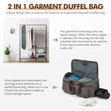 S-ZONE Garment Bag for Travel Carry on Duffle Bag for Men Travel Convertible Suit Bags Carry on Luggage Hanging Suitcase Travel Bag with Toiletry Bag, Gray, 50l, Travel Garment Bag