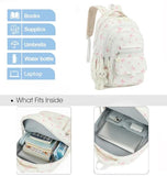 PRLINJSK Girls Backpack for College High Middle School Student, Cute Aesthetic Bookbag for Teens Women with Accessories, Beige Bow