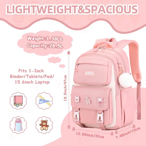 PIG PIG GIRL Girls Backpack, Kids Backpack for Girls with Anti-theft Back Pocket, Lightweight School Bookpack, Watrer Resistant, Bookbag for Elementary Primary School, Pink
