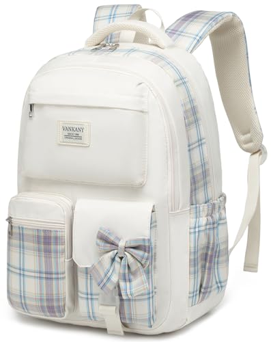 VANKANY Teen Girl School Backpack, Cute Bookbag with Laptop Compartment for Big Student Women College Mochilas Escolares para Niñas (Beige)