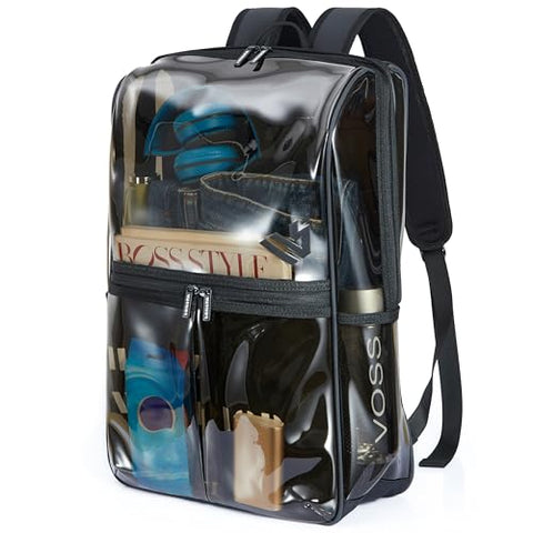 HIMZ WARRIOR Clear Backpack Heavy Duty Large for Adults, Men and Women, Durable Computer Daypack Backpacks with 15.6” Laptop Bag Casual for Work and Travel, Black (Gift Box)