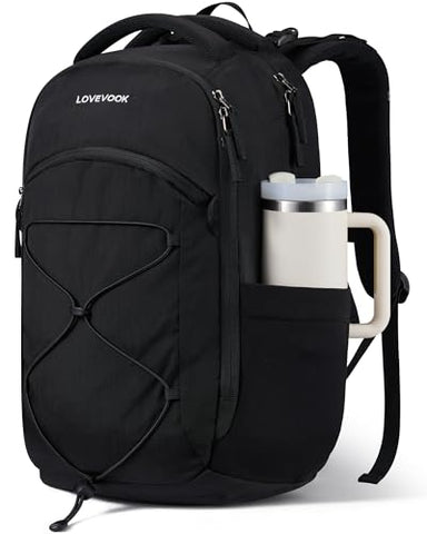 LOVEVOOK Everyday Laptop Backpack for Women & Men With Giant Tumbler Holder,15.6 Inch Classic Travel Work College Teacher Carry on Backpack Purse,Waterproof Computer laptop Bag Hiking Backpack,Black
