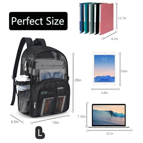 Busiuw Heavy Duty Mesh Backpack for Adults,Large Black Mesh Bag