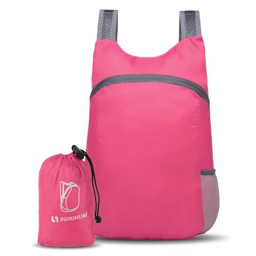 SUIKIHUM 20L Ultra Hiking-Daypack Lightweight Foldable Travel Packable Backpack for Camping Cycling Outdoor,rose Red