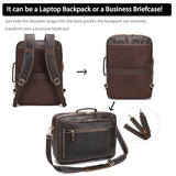 LANNSYNE Vintage Genuine Leather Backpack For Men, 2 in 1 Expandable Briefcase Fits 17'' Laptop Crossbody shoulder Bag Business/Travel Rucksack