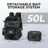 KastKing BaitSpace 50L Fishing Tackle Backpack with Removable Bait Binder,2 Rod Holders Storage Fishing Gear and Equipment,Black Camo