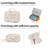 Tanweibago Backpack for Girls Boy Teen Corduroy Bookbags Elementary Middle High School Women Laptop Bag with Lunch Box Pencil Bag (Smile Beige)