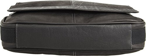Kenneth Cole REACTION Risky Business Messenger Full-Grain Colombian Leather Crossbody Laptop Case & Tablet Day Bag, Black